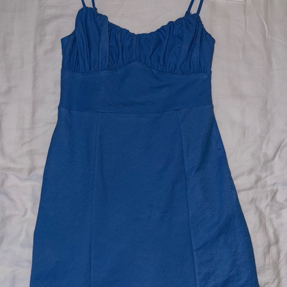 Mango Blue Sleeveless Spaghetti Strap Mini Dress
